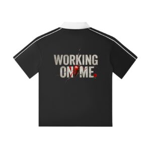 Contrast Collar Short-Sleeve “W.O.M” Polo Shirt (BACK)