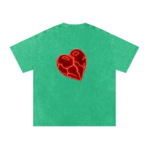 “W.O.M NEON HEART” Snow Washed Oversized Cotton T-Shirt (BACK)
