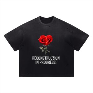 “W.O.M RECONSTRUCTION” Vintage Washed Distressed Boxy Oversized T-Shirt