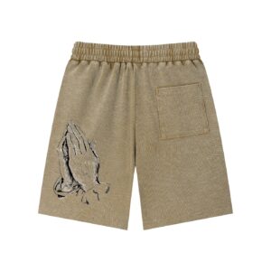 “LOVE GOD” Mineral Wash Waffle Knit Shorts