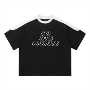 “GOD LOVES OBEDIENCE” Color Block Oversized T-Shirt