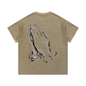 "LOVE GOD" Mineral Wash Waffle Knit T-Shirt
