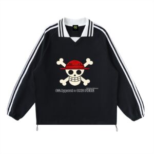 CG Apparel x ONE PIECE (Jolly roger/ Thousand-Sunny) Contrast Striped Lapel Collar Sweatshirt