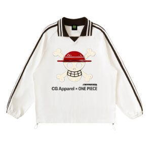 CG Apparel x ONE PIECE (Jolly roger/ Thousand-Sunny)  Contrast Striped Lapel Collar Sweatshirt