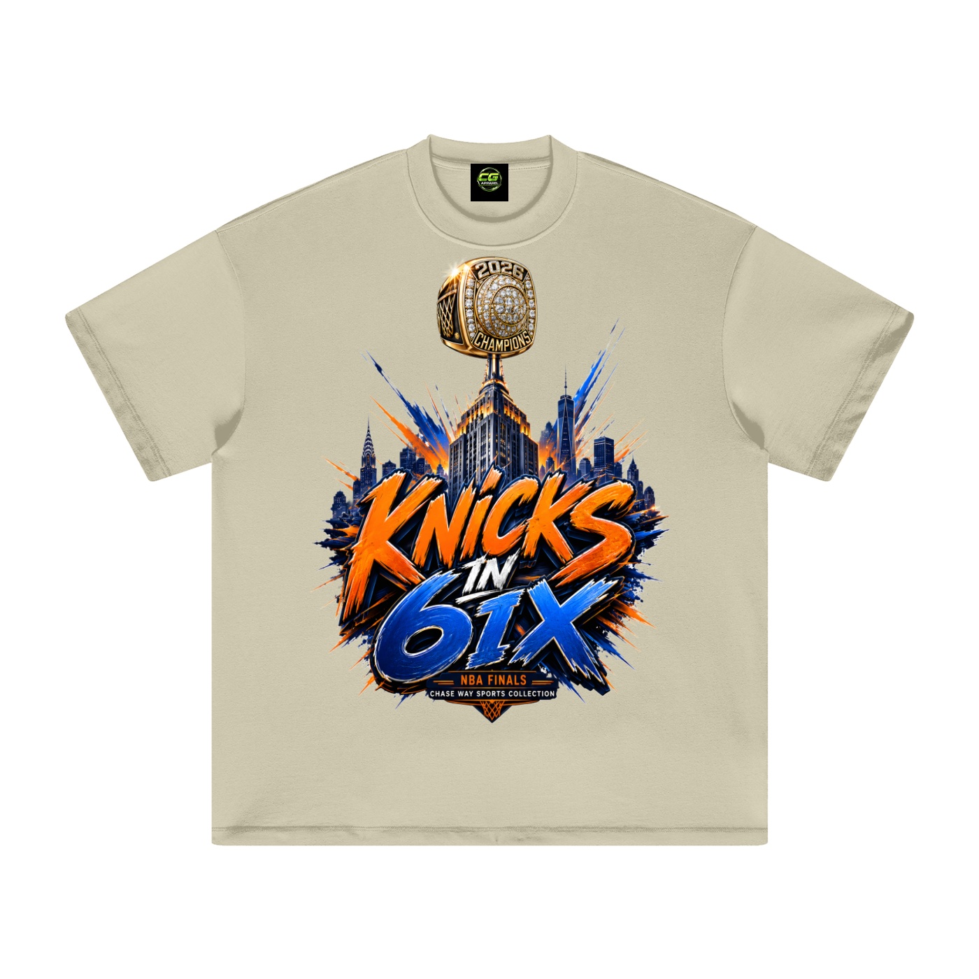 CG Apparel "KNICKS IN 6" Heavyweight Earth Tone T-Shirt - Image 14