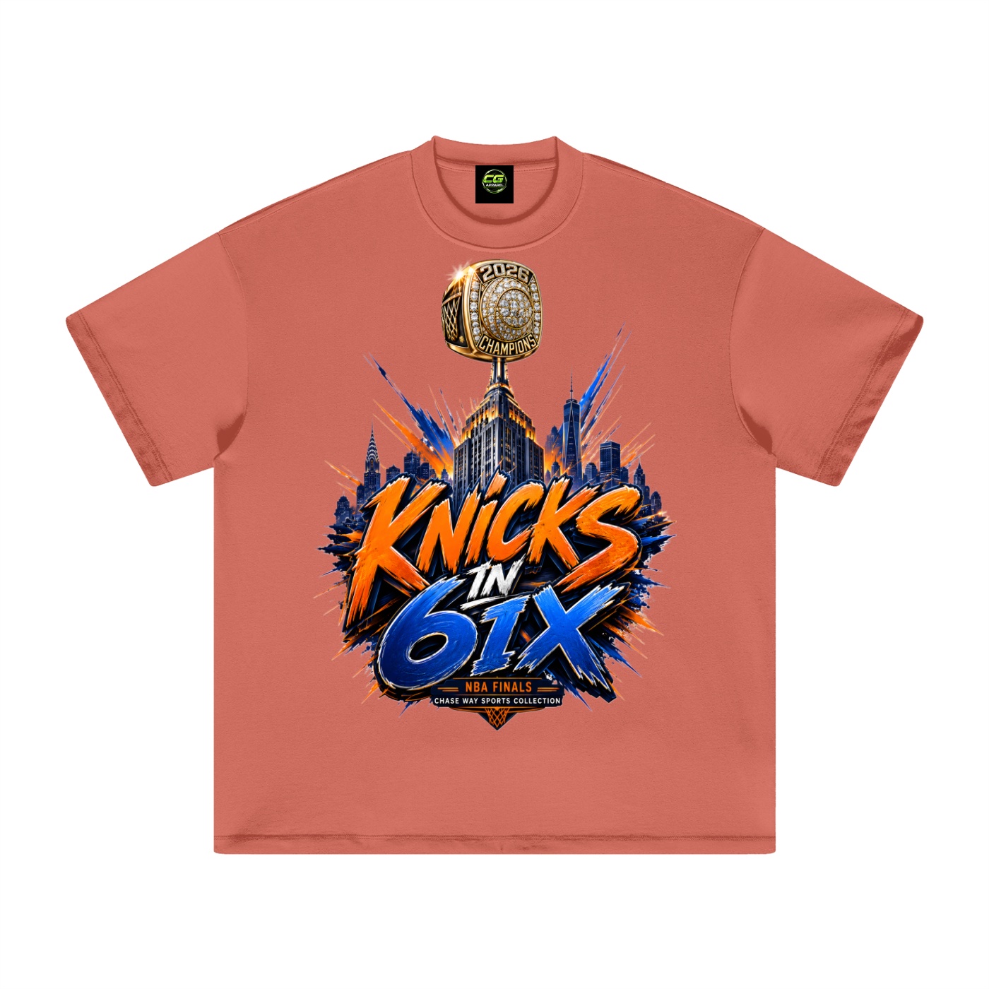 CG Apparel "KNICKS IN 6" Heavyweight Earth Tone T-Shirt - Image 17